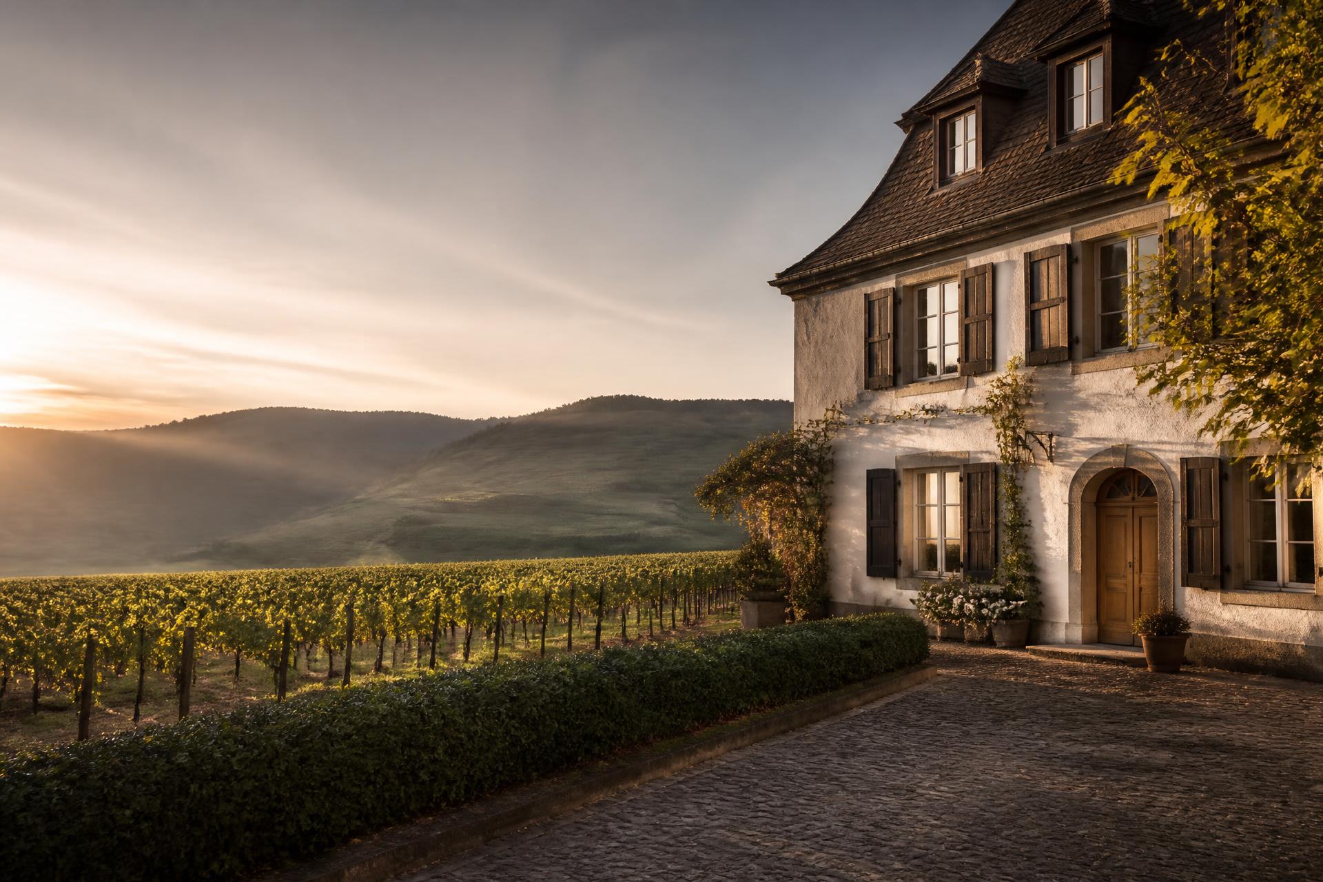 Façade du Clos des Vignes au petit matin